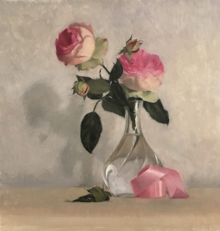 Still life with garden roses, oil on linen, 35 x 41 cm